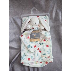 Blankets & Beyond 2 Pc Set Apple  Print Baby Security Blanket Bunny Rabbit Plush